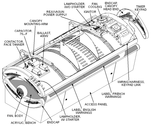 Cutaway view of the Rejuvasun 332 tanning bed